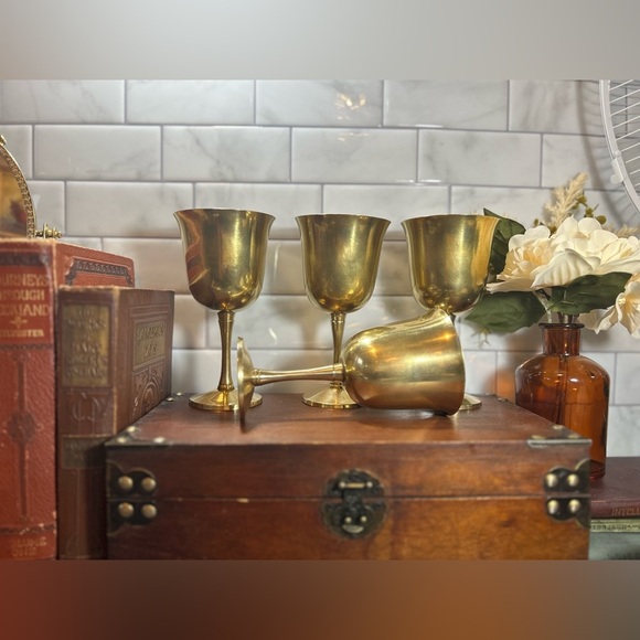 Set of 4 Vintage Brass Goblets Wine Glasses by Genin-Trudeau Made in Canada - Picture 8 of 8